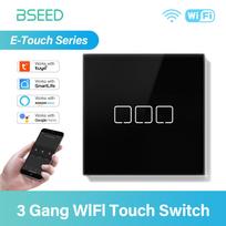 BSEED Wi-Fi jutikliniai jungikliai Juodi 1/2/3 krypties sieniniai jungikliai FR lizdas Tuya Smart Life Alexa programėlės valdymas Baltas foninis apšvietimas Vilai
