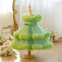 Little Girls Princess Bowknot Dress Kids Birthday Flower Girl Party Dress 90cm žalia