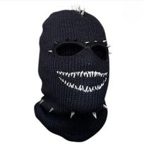 Balaclava Hat Horrid Skull Cap Crocheted Hat for Women Men Cosplay Picture Props juoda balta spalva