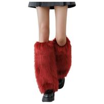 Faux Fur Furry Leg Warmers 40cm Long Tube Sock Foot Cover Knee High Girls Socks  Daily Use Dark Red brown