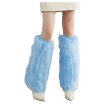 Faux Fur Furry Leg Warmers 40cm Long Tube Sock Foot Cover Knee High Girls Socks  Daily Use Sky Blue white