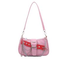 Y2K Underarm Bag Spicy Girl Retro Motorcycle Bag Trend Star Rivet Shoulder Bag  Girls Style 3 white
