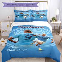 Haaland 225 Customize your name Bedding Set Breathable Duvet Cover with Pillowcases Home Decoration Birthday Gift 140cmx210cm blue