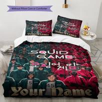 Name Custom Squid game Pattern Bedding Set Quilt Cover Pillowcase Home Decor Gift (1 * duvet cover + 2 * pillowcase, without core) 135x200cm white