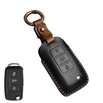 Rankų darbo odinis automobilio raktų dangtelis, skirtas VW Volkswagen Polo T4 Golf 4, skirtas Seat Leon 1 Altea Ateca Skoda Octavia A5 Superb juoda