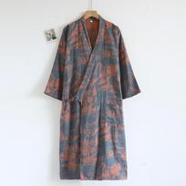 Vyriškas grynos medvilnės žakardinis kimono chalatas - laisvo kirpimo, didelio dydžio, idealus pavasariui iki rudens miego drabužiams ir pirčiai. Extra Large gray
