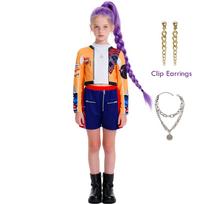 Vaikų K-pop Demoniškos Merginos Medžiotoja Rumi Cosplay Kostiumas Perukas Auskarai Helovino Šventė Madingų Drabužių Rinkinys Puošnus Rumi Rekvizitas 110 blue