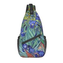 Vincent Van Gogh Painting Sling Crossbody Chest Bag Men Casual Almond Blossoms Shoulder Backpack for Traveling dangaus mėlyna spalva