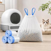 Premium Cat Litter Bags for Automatic Litter Boxes, 60 Pack Large Drawstring Liners, Thick Durable Leakproof Pet Waste Bags, Fits Most Self Cleaning 60 Count gray