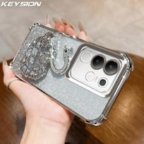 KEYSION Shockproof Plating Phone Case for VIVO Y29 4G Clear Soft TPU Glitter Jewelled Swan kickstand Back Cover for IQOO Z10X 5G for IQOO Z10X sidabras