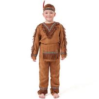 Childrens Native American Chief Costume Halloween Party Stage Performance Ethnic Dance Outfit Long Sleeve Brown S 4-5Y ruda