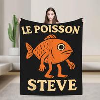 Juokinga žuvis Le Poisson Steve Memas Vilnos pledas Madingas sofai Megztas pledas Lauke šiltas Daugiafunkcis 75x90cm orange