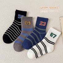 2025 Winter Arrival: Striped Terry Thickened Children's Socks, Four-Pair Pack XL 9-12 Years (Foot Length 20-22cm) gray