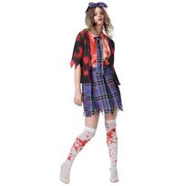 New Women's Halloween Vampire Cosplay Costume Shirt Tie Short Pleated Skirt Zombie Role-Playing Set, Scary Party Outfit with Top and Skirt XL įvairiaspalvis