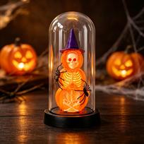 Halloween Pumpkin Lantern: Glass Skull Skeleton Night Light Ornament Plastic Cover