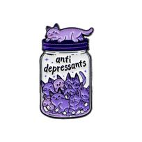 Cat Antidepressant Enamel Pin Animal Medicine Bottle Brooch Lapel Pins Badge on Backpack Medical Jewelry Friends Gifts white