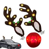 Kalėdinė automobilio dekoracija Šviečiantis elnio ragas su nosimi Automobilio dekoras Transporto priemonėms Sunkvežimiams Transporto priemonėms Visureigiams Išorės Langui Stogo Viršui Warm white
