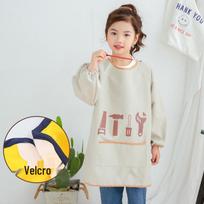 Waterproof Long Sleeve Baby Bib & Kids Painting Apron Length 70 (Recommended for Ages 7-10) beige