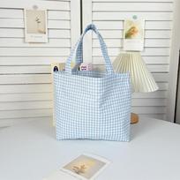 Portable Plaid Bento Lunch Tote Bag gray