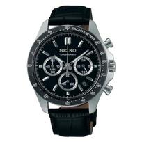 Seiko Selection SBTR021 Men's Quartz Chronograph Watch, Black Leather gray