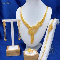 Dubai Ethiopian 24K Gold Color Bridal Jewelry Set for Women Nigerian Long Tassel Necklace Bracelet Earring Ring Sets Party Gift white