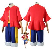 Anime Monkey D Luffy Cosplay kostiumas vyrams Naujojo pasaulio drabužiai Luffy Straw Helovino vakarėliui Unifikuoti drabužiai Viršus + kelnės + juosmuo M red