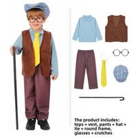 Elderly Granny Grandpa Performance Outfit For Kids Stage Play Dress Up Brown,M gray