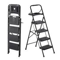 VEVOR 4 Step Ladder, Folding Step Stool with Wide Anti-Slip Pedal, Tool Tray, Comfort Handgrip, 272 kg Capacity Portable Steel Ladder 46.5 x 91 x 145 cm