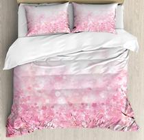 Japanese Mount Fuji Sakura Tree Flower Duvet Cover 3pcs Bedding Set Home Textile Quilt Cover Pillowcases Bedding Set No Sheet EU Single 135*200cm/53x79in 3pcs white