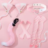 5 vnt. Kačių Ausų Lankelis ir Uodegos Rinkinys Gyvūnų Tematikos Cosplayeriams Pink White pink