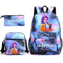 3Pcs/set Anime Cartoon Demon Hunters Printed Large Capacity Bookbag Backpack with Shoulder Bag Pencil Case for Student Boy Girl Schoolbag gray