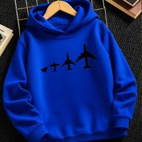 Berniukų Mergaičių Vaikų Hoody Su Lėktuvo Spaudiniu Megztinis Aviaicijos Stiliaus Puloveris Su Gobtuvu Laisvalaikio Streetwear Rudens Žiemos Drabužiai 120 blue