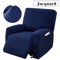 4 Pieces/set Jacquard Recliner Cover Elastic Functional Relax Armchair Cover Non-Slip Anti-Dust Furniture Protector Universal sizes blue