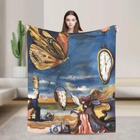 Salvadoro Dali meno kolekcija Flaneliniai pledai Tirpstantis laikrodis Lovatiesei Megztas pledas Lengvas plonas Daugiafunkcis 75x90cm black