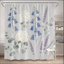 Vintažinė gėlių dušo užuolaida 180x180cm – Ramunės, Cosmos, Levandos mėlynos, violetinės, rožinės spalvos, smėlio spalvos botaninis vonios kambario dekoras, 12 kabliukų W60H190(CM)-1 Pcs white