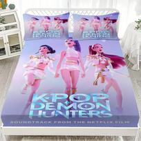K-Pop D-Demon Hunters Fitted Sheet Deep Pocket with 2 Pillowcases Personalized Home Decor DIY Bed Cover 90x200x25cm 3pcs gray