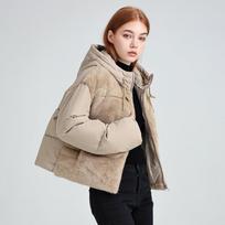 Winter Short Hooded Lamb Wool Stitching Warm Down Jacket XXL gray