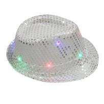 LED Šviečiantis Blizgučių Fedora Skrybėlė Reguliuojama Baterijomis Maitinama Šventinė Skrybėlė su Daugiaspalviais Mirksinčiais Šviesomis Renginiams ir Pasirodymams balta