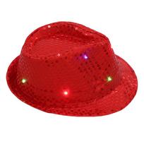 LED Šviečiantis Blizgučių Fedora Skrybėlė Reguliuojama Baterijomis Maitinama Šventinė Skrybėlė su Daugiaspalviais Mirksinčiais Šviesomis Renginiams ir Pasirodymams raudona