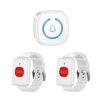 Nešiojamas belaidis durų skambutis senjorams, skirtas ilgo nuotolio signalizacijai, su ilgai veikiančia baterija ir nuotolinio valdymo apyranke 2 Wristband Buttons + 1 Receiver (Black)