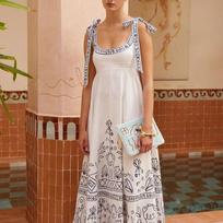 Vintage floral print lace-up suspender skirt long dress summer new women's bohemian niche dress L brown
