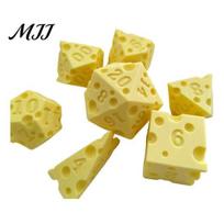 PLA Game Dice 7Pcs 3D Printed Cheese Set, D4/6/8/10/12/20 Multi-side Gaming Dice, Tabletop Polyhedral for Family Night Party Board Set S geltona