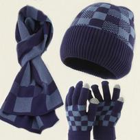Kids Winter Warm Knitted Set Pom‑pom Hat Scarf Gloves 3‑Pcs Set Or Single Beanie Hat Windproof Ear Protection For Boys Girls Cold Weather Outdoor adult 55-60cm black
