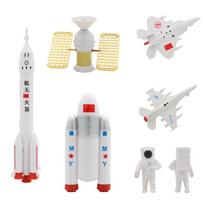 Astronaut Figurine Cake Toppers Miniature Rocket Space Shuttle Boy Birthday Supplies Party Decoration Baby Shower Ornament white