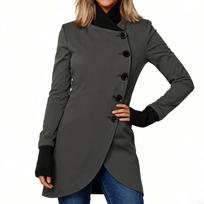 Women's Casual Fashion Color Single Breasted Lapel Stitching Hem Slit Long Sleeved Jacket Coat S black