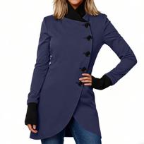 Women's Casual Fashion Color Single Breasted Lapel Stitching Hem Slit Long Sleeved Jacket Coat S black