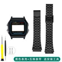 Nerūdijančio plieno korpuso modifikavimo rinkinys, skirtas Casio A158W/A159W/A168WG/WE/F91W – Aukštos kokybės metalinis rėmelis, apyrankė ir stiklo pakeitimas, atsparus vandeniui A158 159 F-91 black