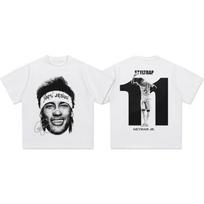 Summer Unisexs Hiphop Neymar Portrait Alphanumeric Printed Round Neck Shortsleeved Unisex Vintage Sports Fan Breathable Tshirt S black