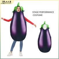 New Stage Vegetable Eggplant Costume Digital Print Halloween Carnival Adult Party Outfit black