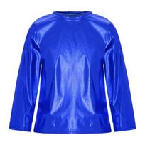 Children Kids Girls Boys Jazz Dance Tops Stage Performance Dancewear Fashion Metallic Shiny T-shirts Long Sleeve T-shirt Top 9-10 Years blue